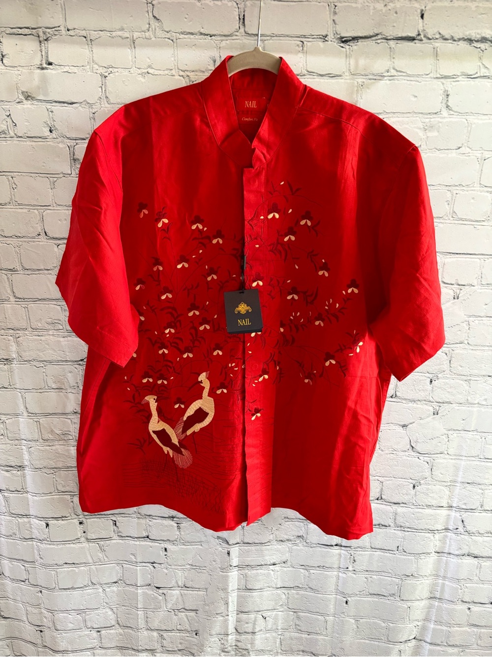 *NEW* NAIL - Imported Men’s Short Sleeve Embroidered Linen Button Shirt XXL
